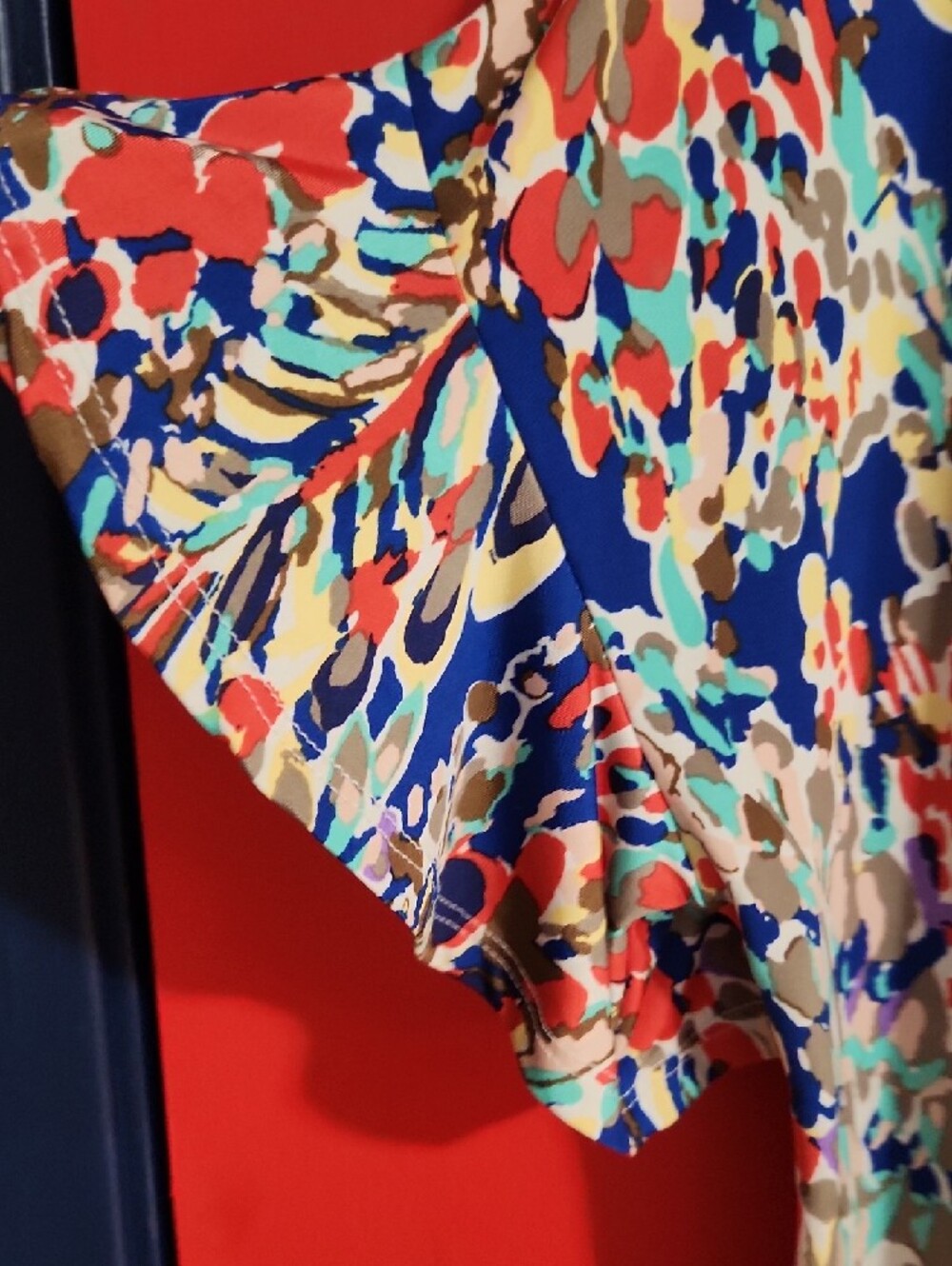 1X Womens Multicolor Printed Ruffle Sleeve Top - Picture 5 of 5
